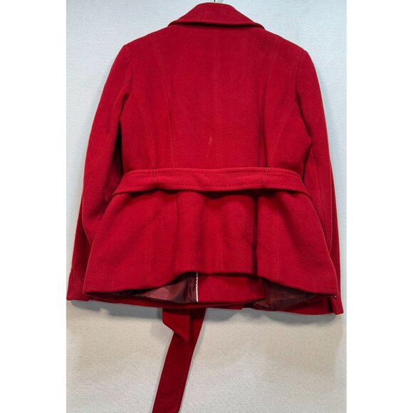 Lands' End Womens Wool Double Breasted Peacoat Long Sleeve Size 16P Red Tie Belt - Picture 2 of 11